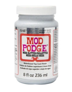 Mod Podge • Mega Glitter Top Coat Finish Silver 8 Fl Oz
